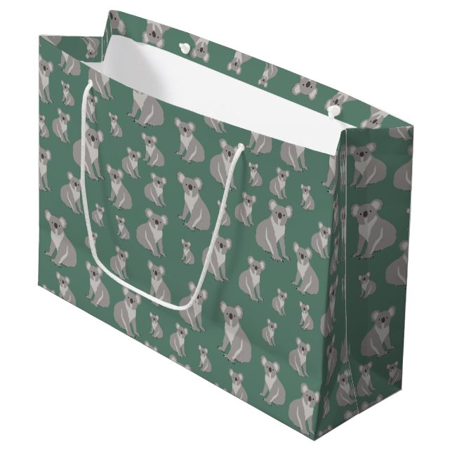 Cute Koala Eucalyptus Green Pattern Large Gift Bag (Front Angled)