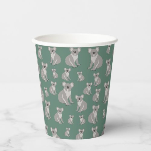 Cute Koala Eucalyptus Green Pattern Paper Cups