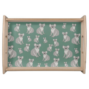 Cute Koala Eucalyptus Green Pattern Serving Tray