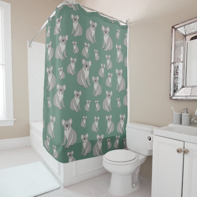 Cute Koala Eucalyptus Green Pattern Shower Curtain (In Situ)