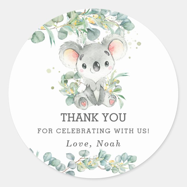 Cute Koala Eucalyptus Greenery Thank You Favor Classic Round Sticker