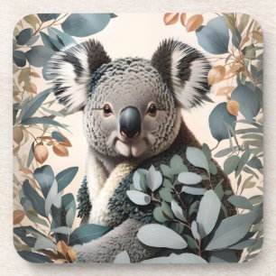 Cute Koala Eucalyptus Leaves Beverage Coaster