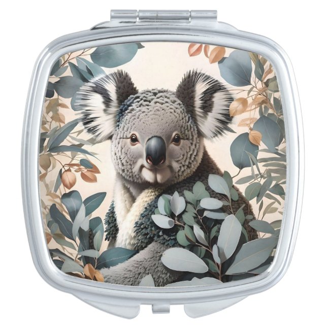 Cute Koala Eucalyptus Leaves Compact Mirror (Front)