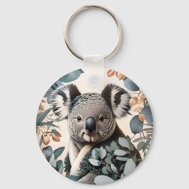 Cute Koala Eucalyptus Leaves Keychain (Front)