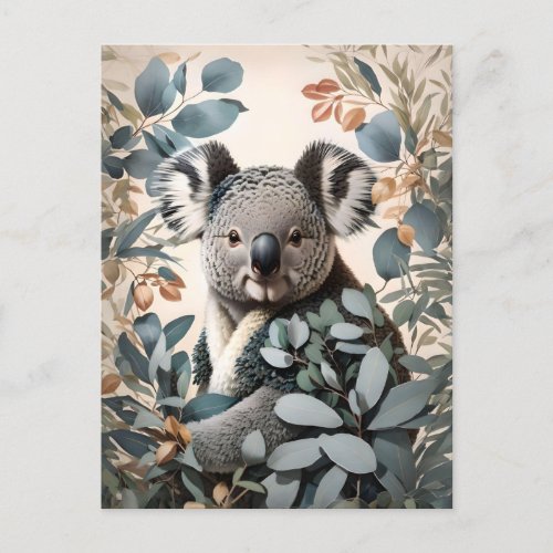 Cute Koala Eucalyptus Leaves Postcard