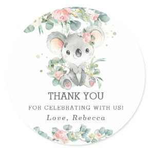 Cute Koala Eucalyptus Pink Floral Thank You Favor Classic Round Sticker