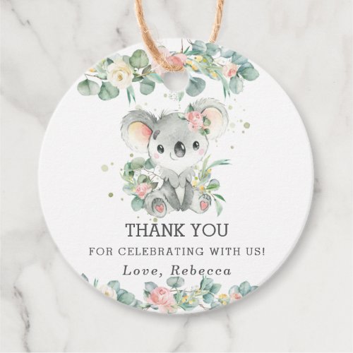 Cute Koala Eucalyptus Pink Floral Thank You Favor Tags