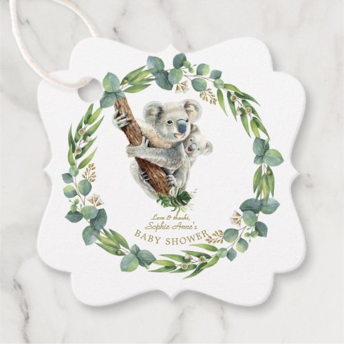 Cute Koala Eucalyptus Wreath Girl Baby Shower Favor Tags