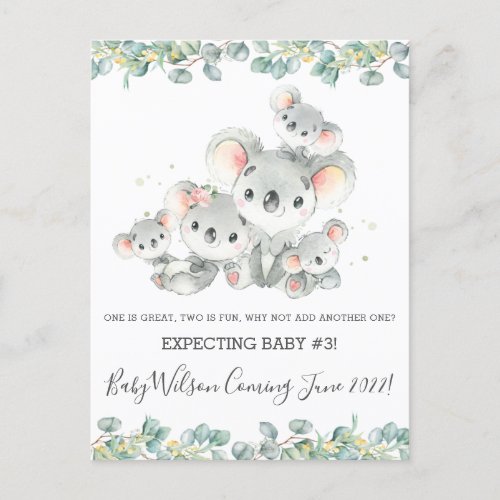 Cute Koala Family of Five Birth Announcement  Postcard