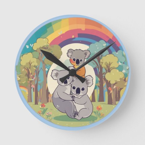 Cute Koala Family Round Clock