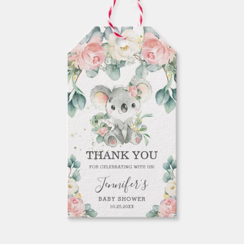 Cute Koala Floral Baby Shower Thank You Favor Gift Tags