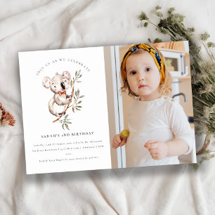 Cute Koala Foliage Photo Any Age Birthday Invite