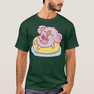 Cute Koala g On Pool Float And Drinking Coconut Wa T-Shirt