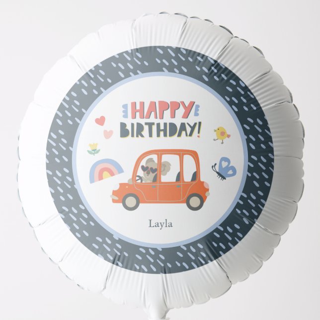 Cute Koala Girl First Name Happy Birthday Party Balloon (Front)