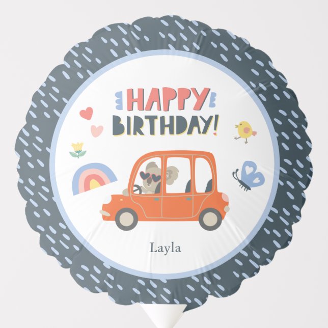 Cute Koala Girl First Name Happy Birthday Party Balloon (Front)