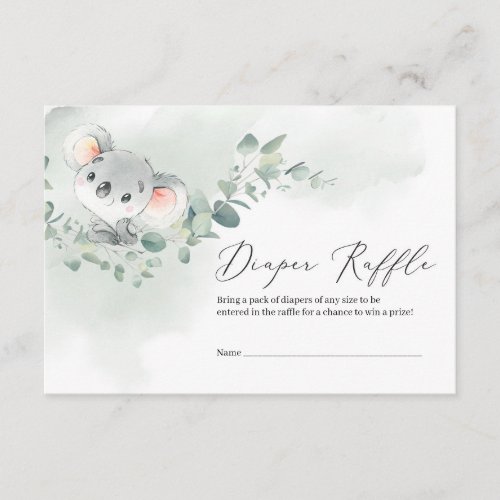 Cute koala green eucalyptus leaves diaper raffle enclosure card