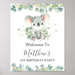 Cute Koala Greenery Baby Shower Birthday Welcome Poster