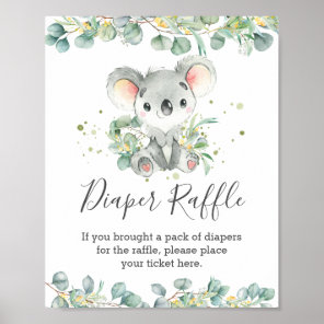 Cute Koala Greenery Baby Shower Diaper Raffle Sign