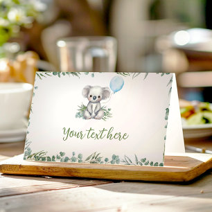 Cute Koala Greenery Birthday Party Food Tent Place Card