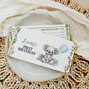 Cute Koala Greenery Boy Birthday Hershey Bar Favors