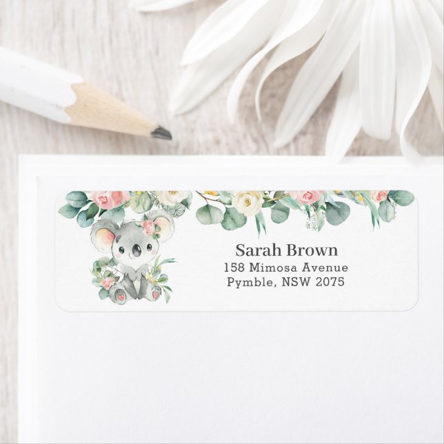 Cute Koala Greenery Floral Return Address Label (Insitu)