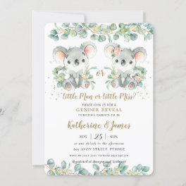 Cute Koala Greenery Gender Reveal Baby Shower Invitation