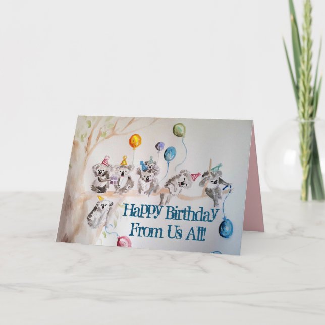 Cute Koala Group Happy Birthday from Us All Card (Front)