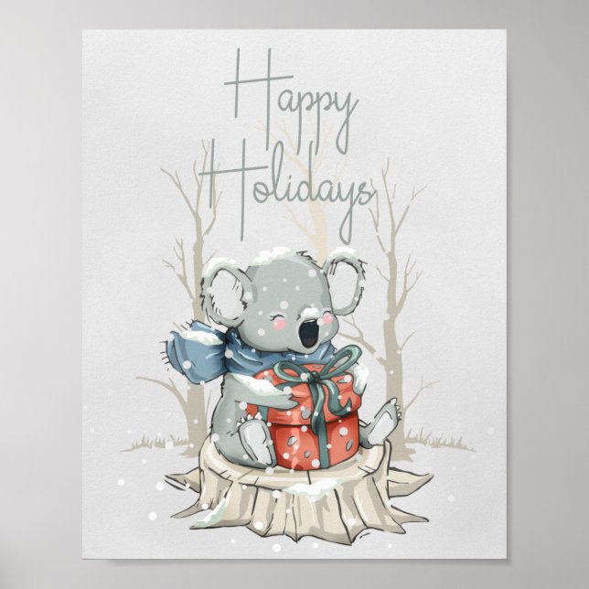 Cute Koala Happy Holidays Christmas Poster (Front)