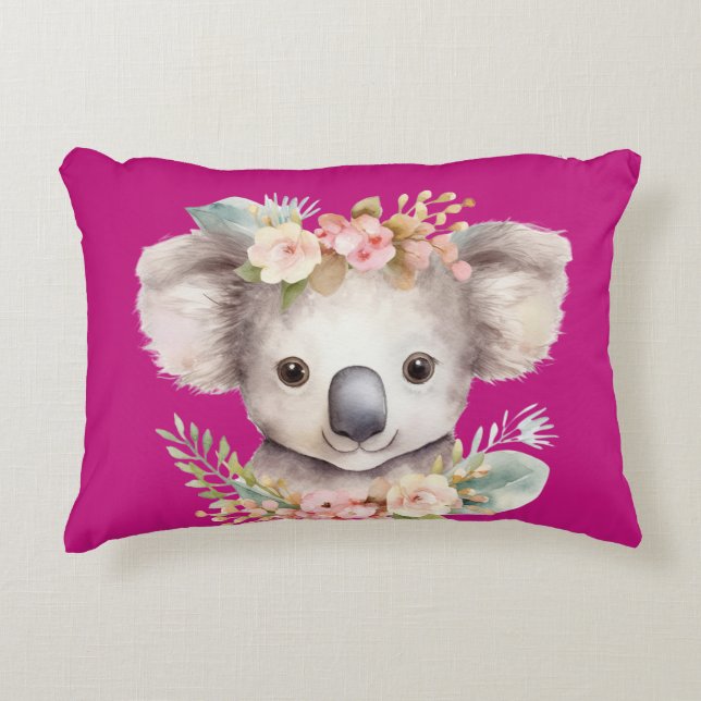 Cute Koala Hot Pink Accent Pillow (Front)