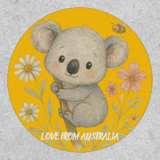 Cute Koala Hugging Branch with Flowers – Adorable Patch