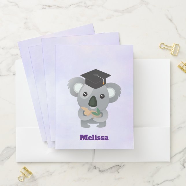 Cute Koala in a Black Graduation Hat Custom Pocket Folder (In Situ)