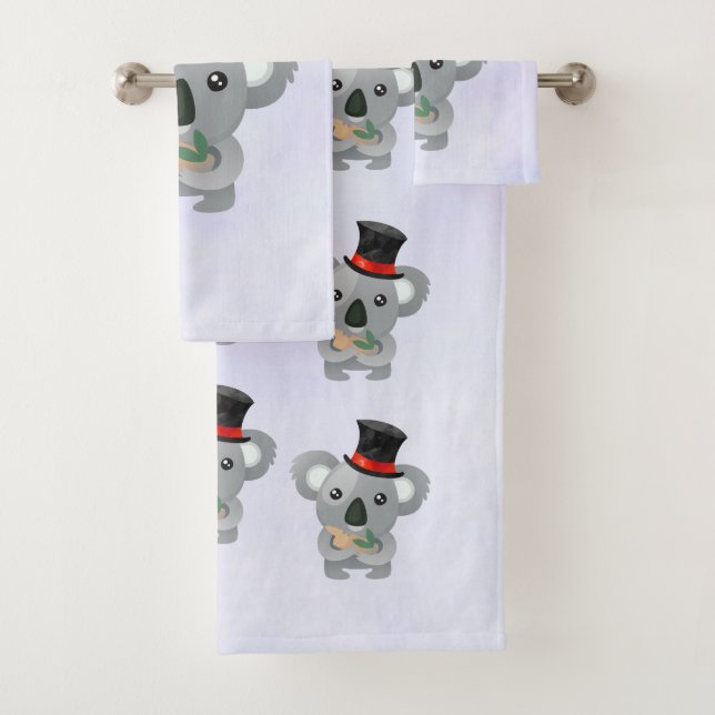 Cute Koala in a Black Top Hat Bath Towel Set (Insitu)