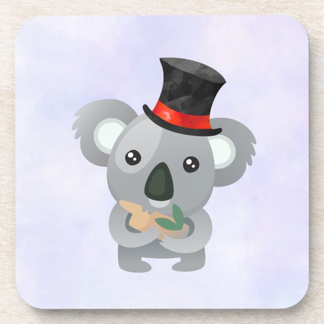 Cute Koala in a Black Top Hat Beverage Coaster (Front)