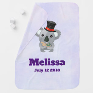 Cute Koala in a Black Top Hat Birthdate Baby Blanket
