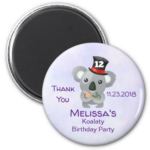 Cute Koala in a Black Top Hat Birthday Thank You Magnet