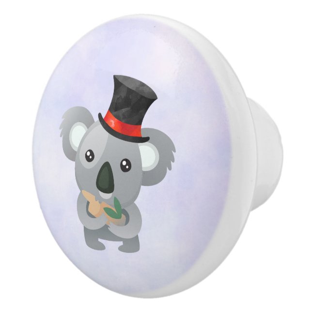 Cute Koala in a Black Top Hat Ceramic Knob (Right)