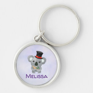 Cute Koala in a Black Top Hat Custom Keychain
