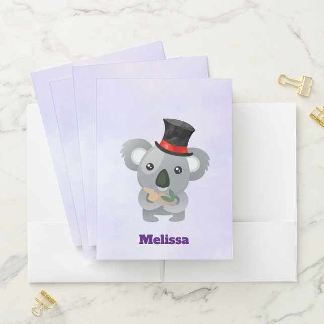 Cute Koala in a Black Top Hat Custom Pocket Folder (In Situ)