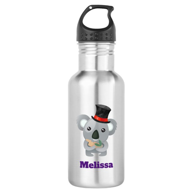 Cute Koala in a Black Top Hat Custom Water Bottle (Front)