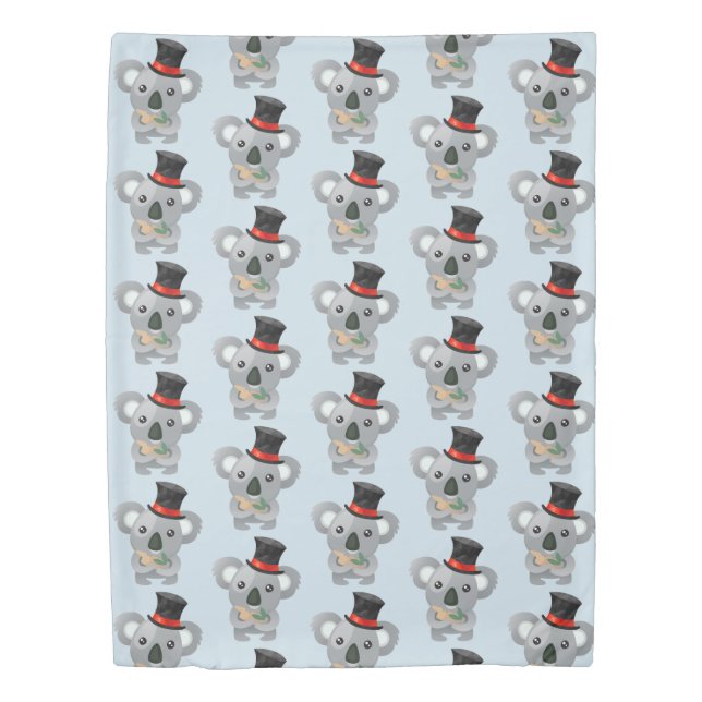 Cute Koala in a Black Top Hat Duvet Cover (Front)