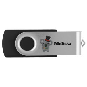 Cute Koala in a Black Top Hat Flash Drive