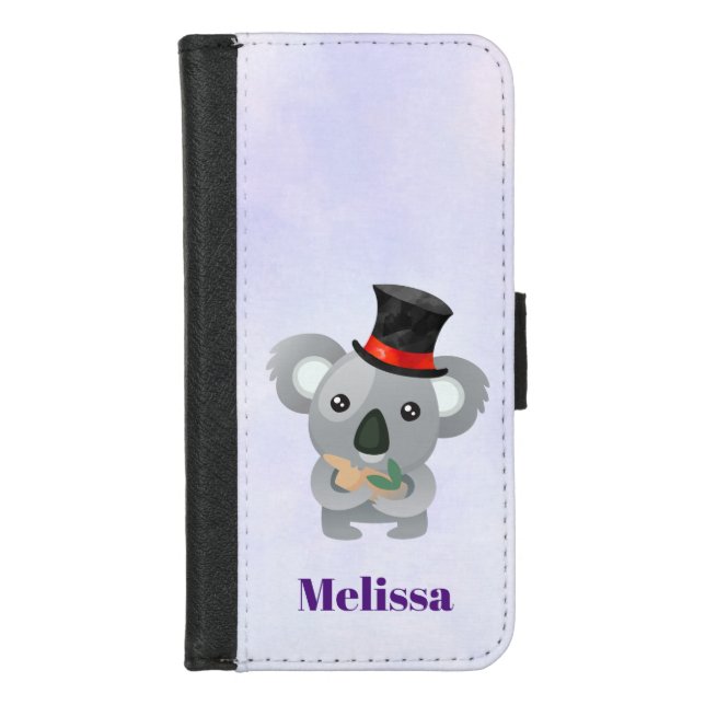 Cute Koala in a Black Top Hat iPhone Wallet Case (Front)