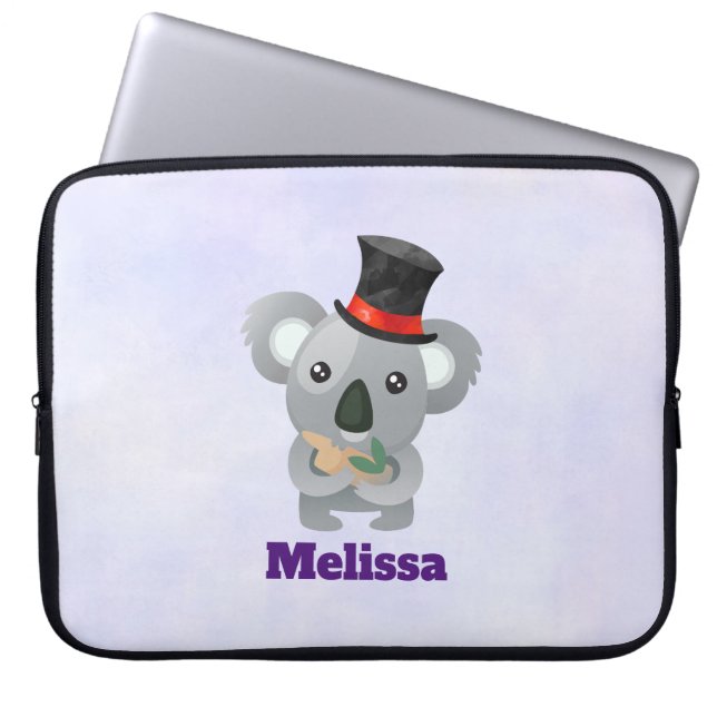Cute Koala in a Black Top Hat Laptop Sleeve (Front)