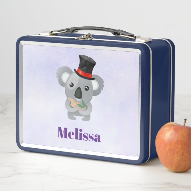 Cute Koala in a Black Top Hat Metal Lunch Box (In Situ)