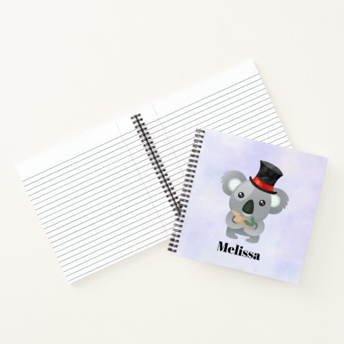 Cute Koala in a Black Top Hat Notebook