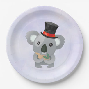 Cute Koala in a Black Top Hat Paper Plates
