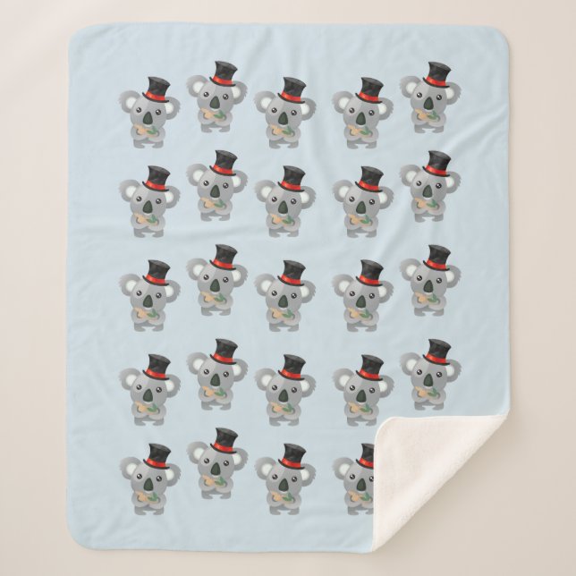 Cute Koala in a Black Top Hat Sherpa Blanket (Front)