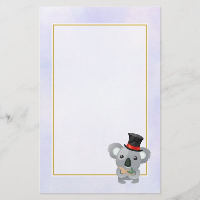 Cute Koala in a Black Top Hat Stationery (Front)