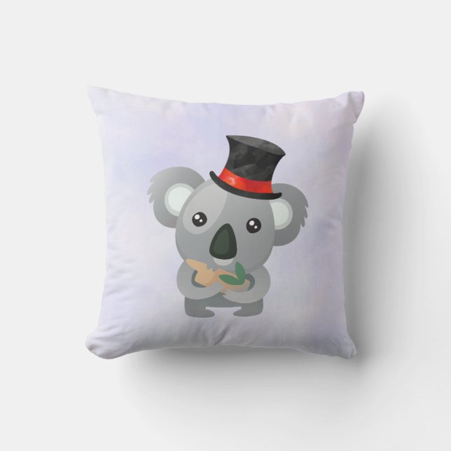 Cute Koala in a Black Top Hat Throw Pillow (Front)