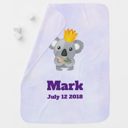 Cute Koala in a Golden Crown Birthdate Baby Blanket